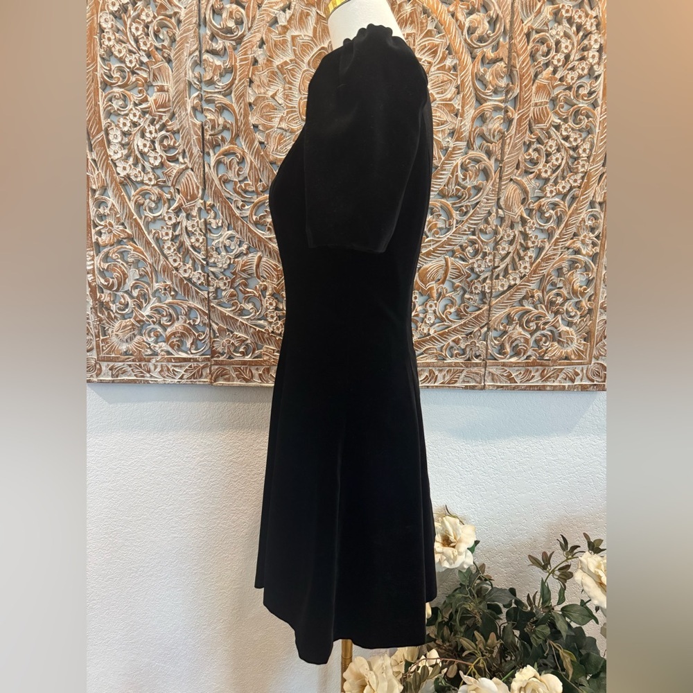 Vintage Laura Ashley Black Velvet Dress Puff Sleeve Romantic Mini Dress - Picture 7 of 15